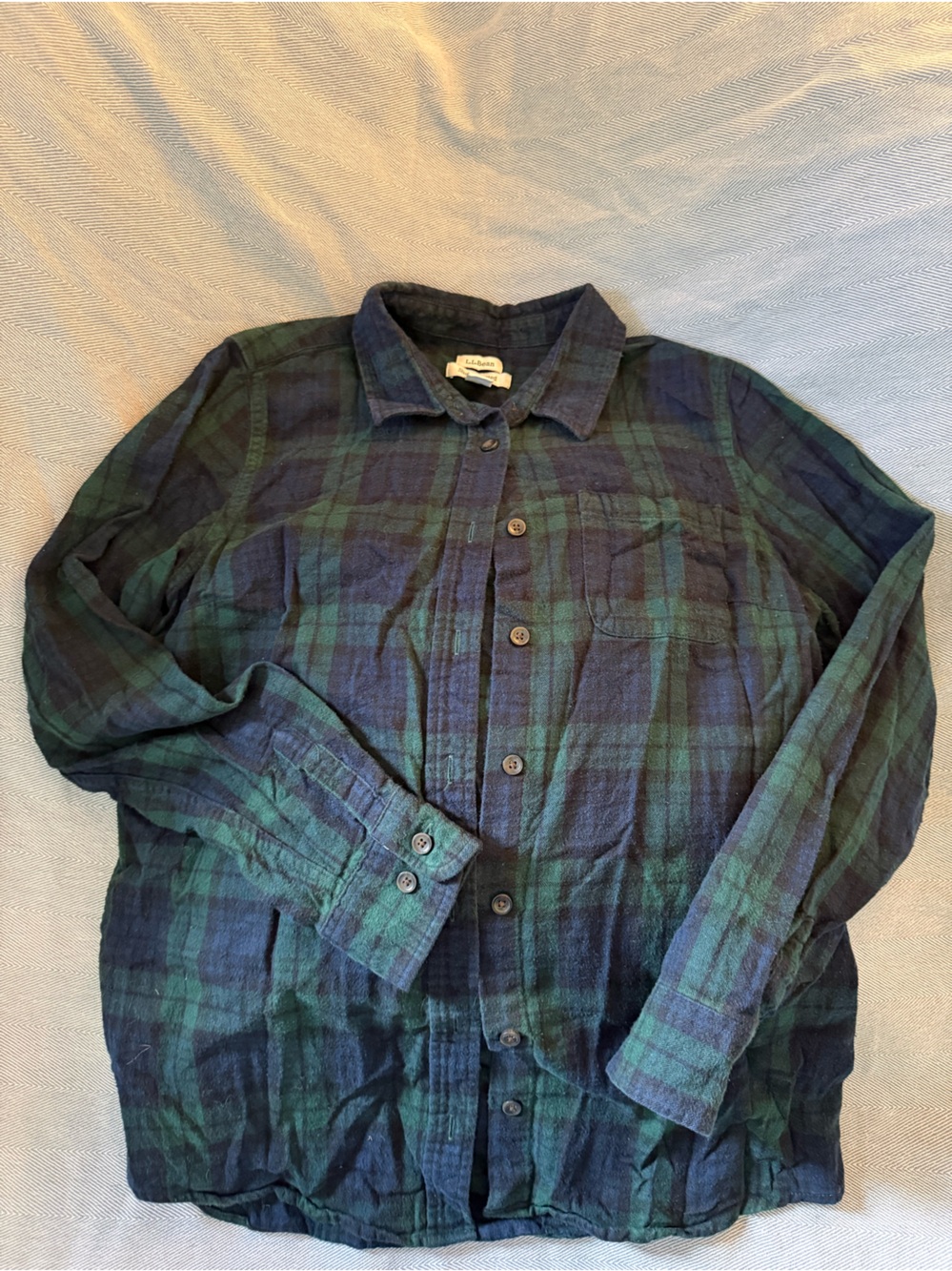 L. L. Bean Women’s Flannel Plaid Button-Front - Dark Green & Navy